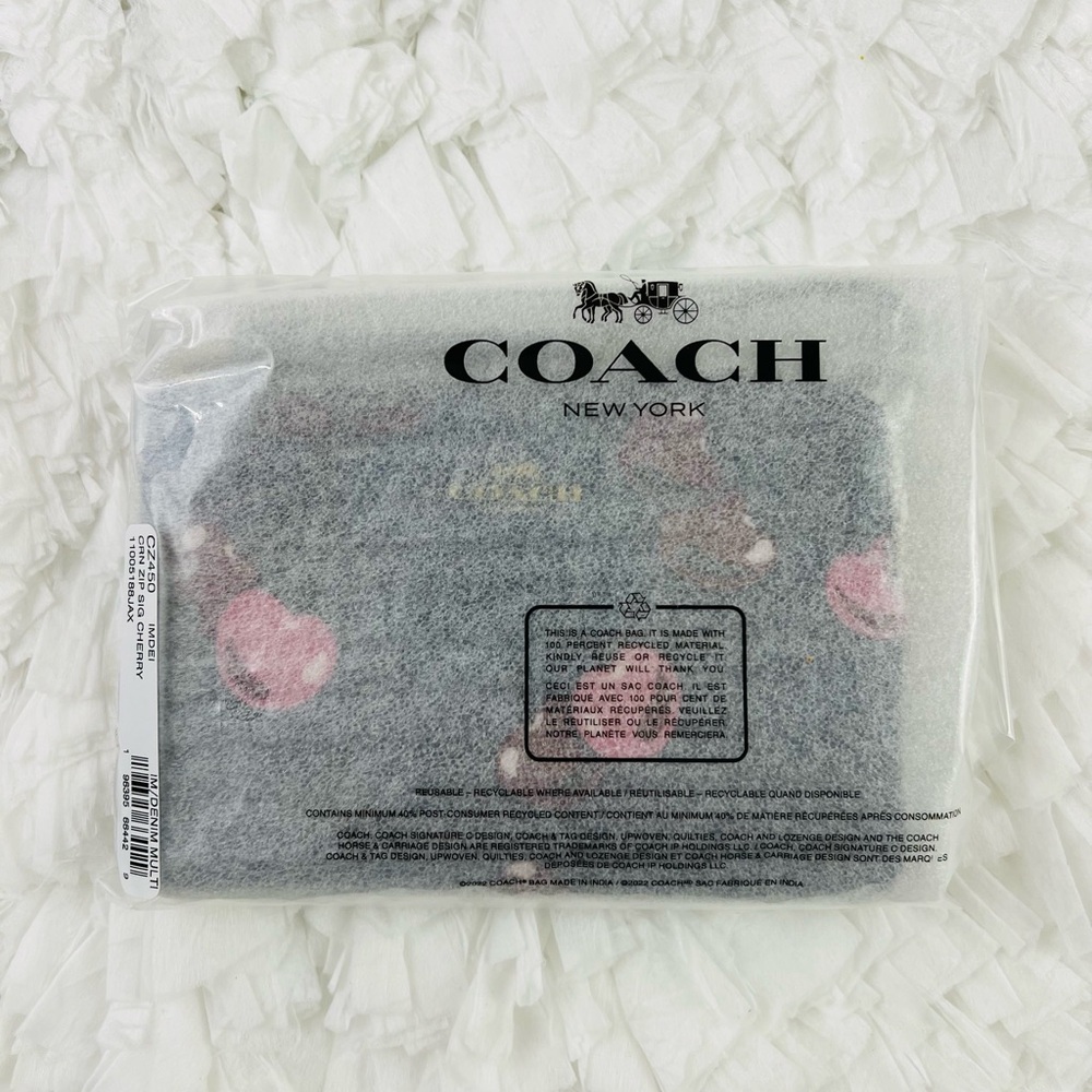 COACH Corner Zip Wristlet Signature Cherry Print - Picture 5 of 5